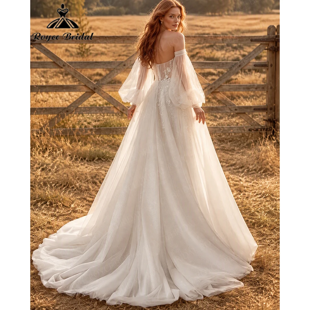Roycebridal Sequins Elegant A Line Wedding Dresses 2027 Appliques Sexy Beach Bridal Gown Customized Vestido De Novia