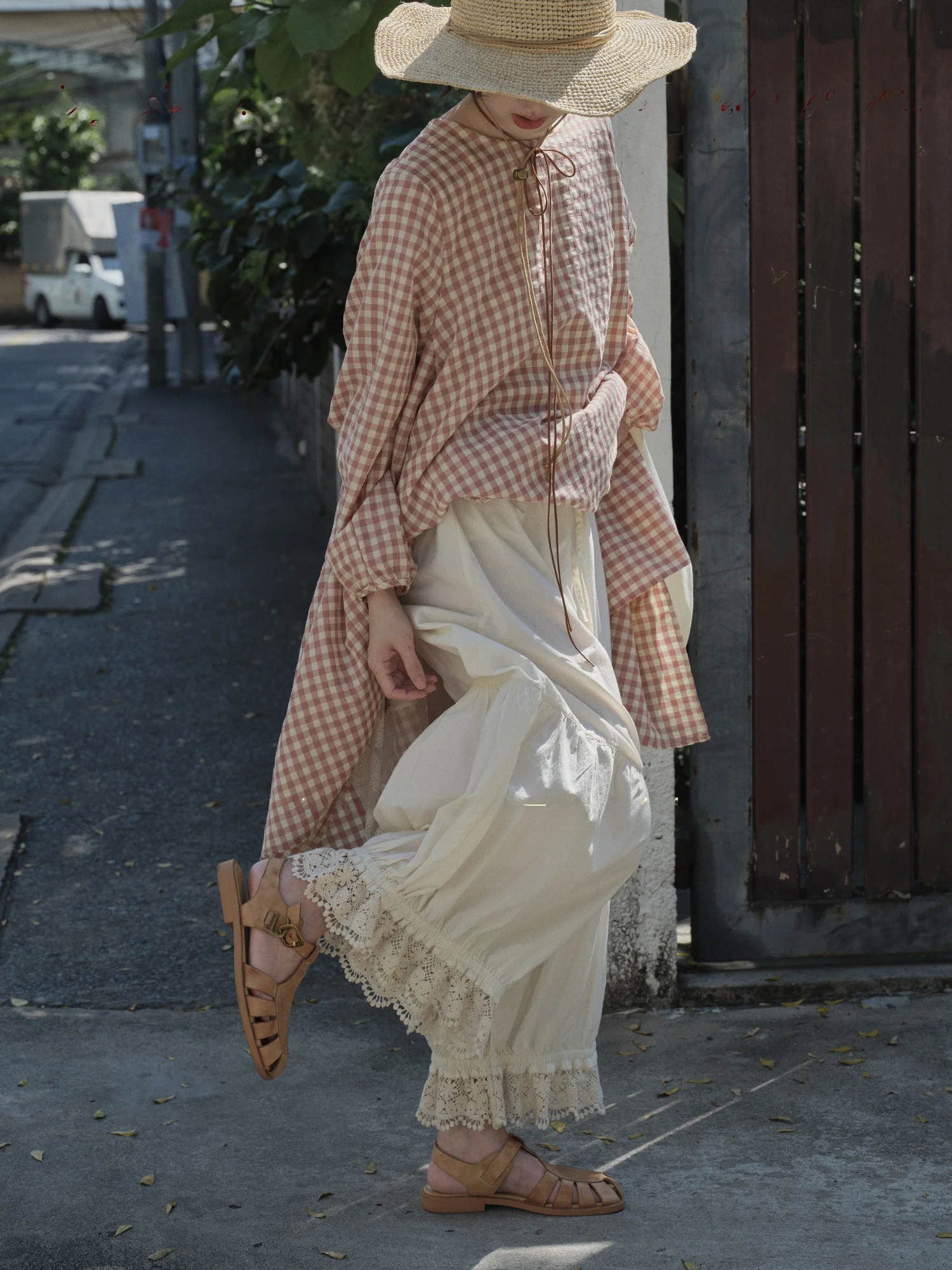 

Retro Floral Lace Casual Pants Women's Loose Layered Wide Leg Long TIONGTIONG Japanese Style High Waist Spring Cotton