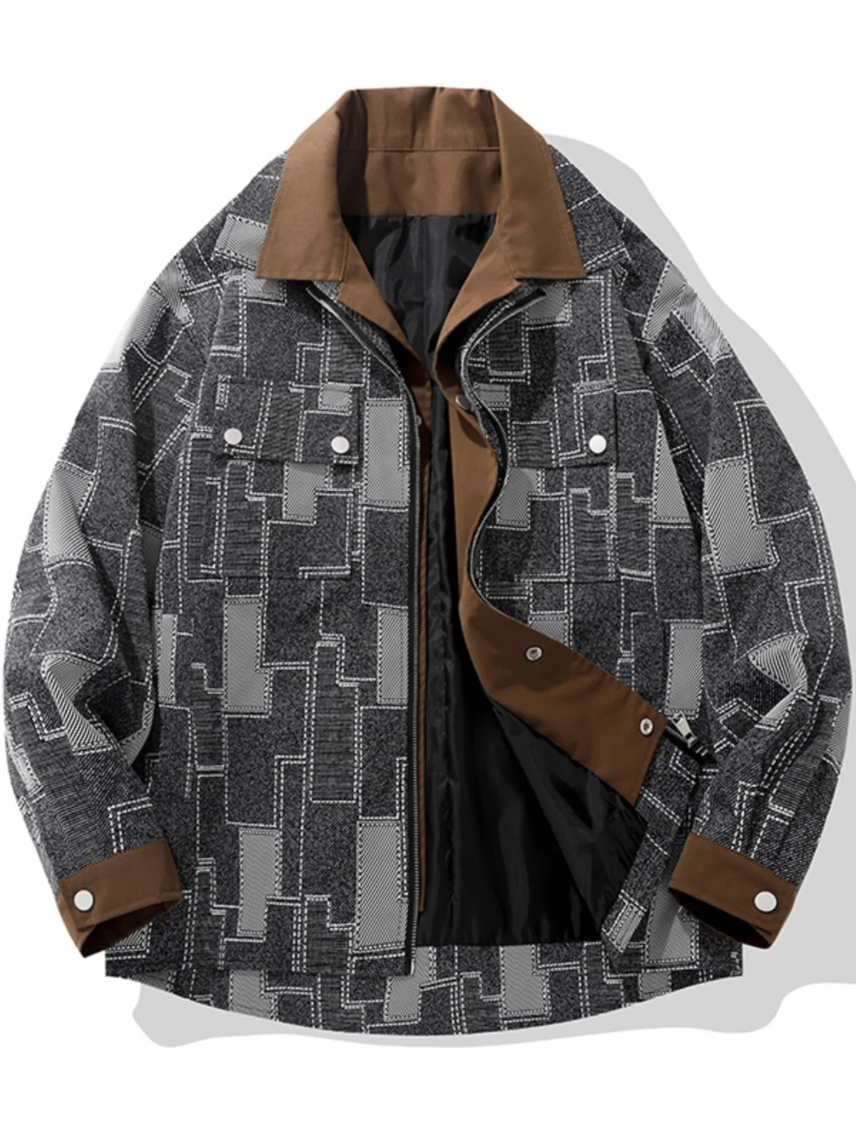 

American Retro Fake Two-Piece Jaet Men's Spring Autumn High-End Double Collar Design Casual Workwear Jaet Youth Faion