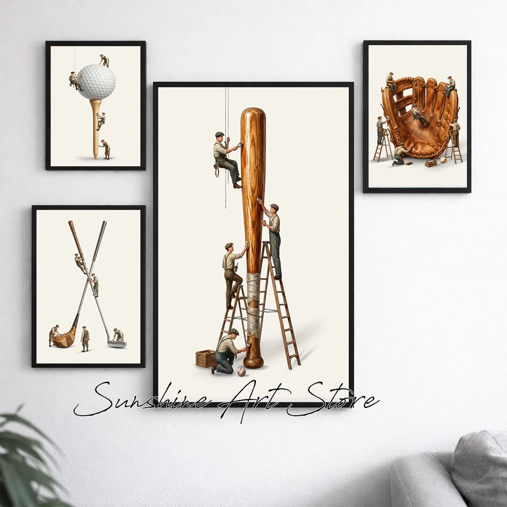 Vintage Ball Games Football Baseball Basketball Badminton Sports Fantasy Artwork Poster Canvas Painting Wall Pictures Home Decor