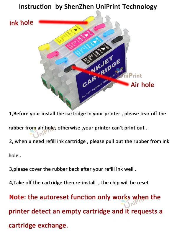 T0441 - T0444 refillable ink Cartridge for epson C86 C64 C66 CX4600 C84 C84N CX6400 CX6600 CX3600 CX3650 printer with ARC chip