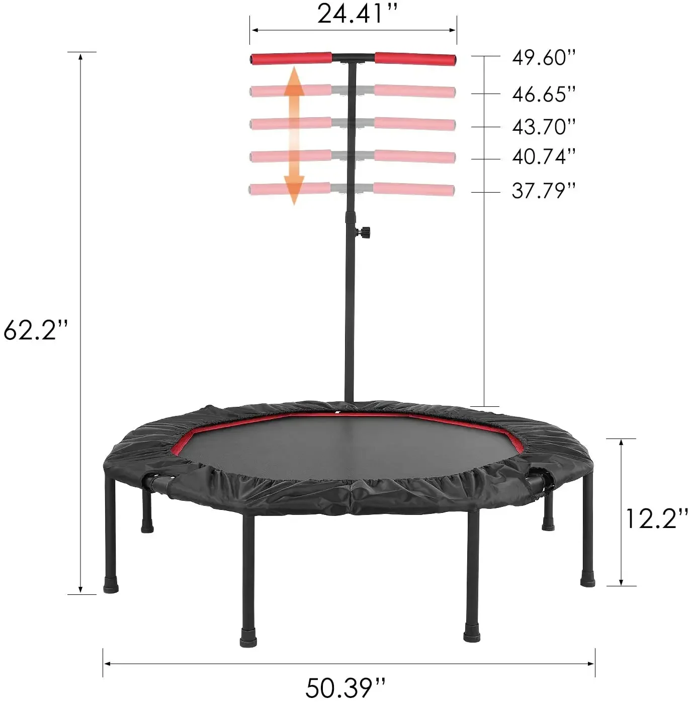 Faltbares Trampolin Für Erwachsene – 106,7 Cm Rebounder, Verstellbarer Schaumstoffgriff, Indoor/Outdoor Fitness