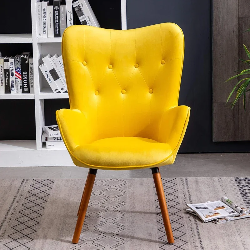 For Living Room Single Accent Chair High Back Velvet Tufted Button Wingback Accent Chair With Wood Legs