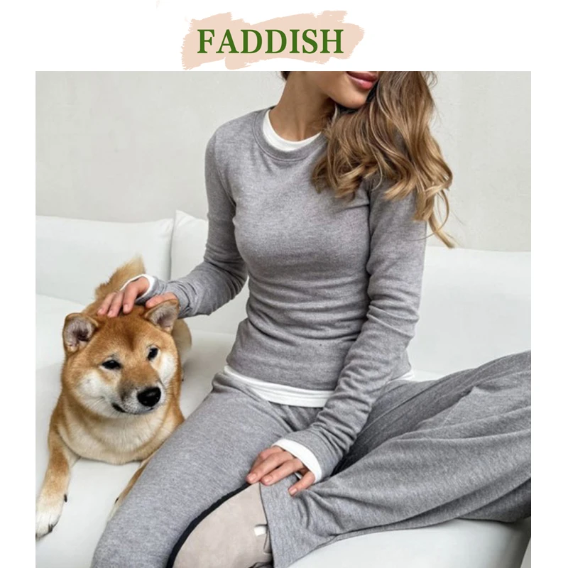 FADDISH-Women's Long Sleeve Slim Basic T Shirt, Round Collar, Casual Pullover, Tee Tops, Female Fashion, Autumn, Winter, 2025