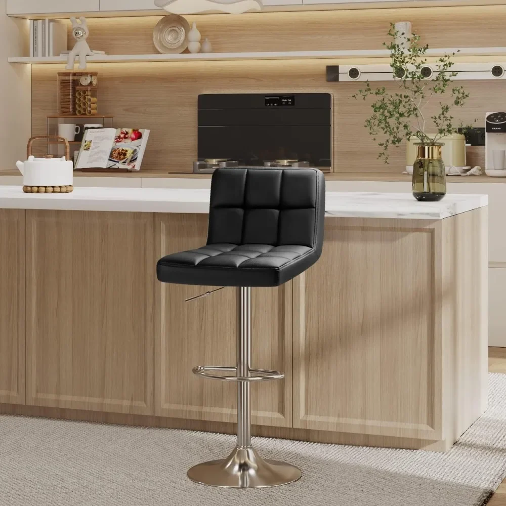 Bar Stools Modern PU Leather Swivel Adjustable Hydraulic Bar Stool Square Counter Height Stool Set of 2