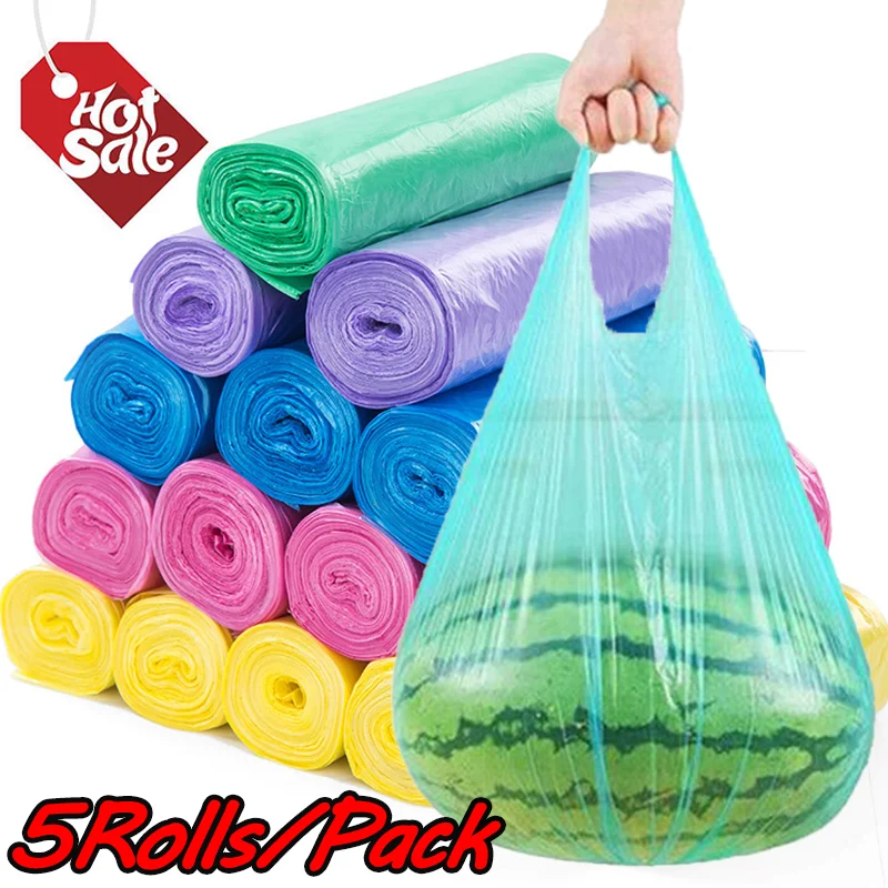 5 rollos, 1 paquete, 60 uds., bolsas de basura desechables para el hogar, bolsa de almacenamiento de cocina, bolsa de basura de limpieza, contenedor, bolsas de plástico