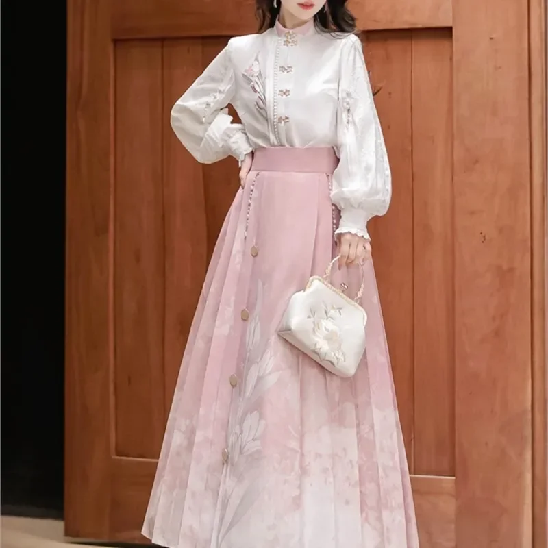 Original Hanfu Women's Shirt and Horse Face Skirt Set Spring and Autumn New Chinese Style Hanfu/3-piece Set