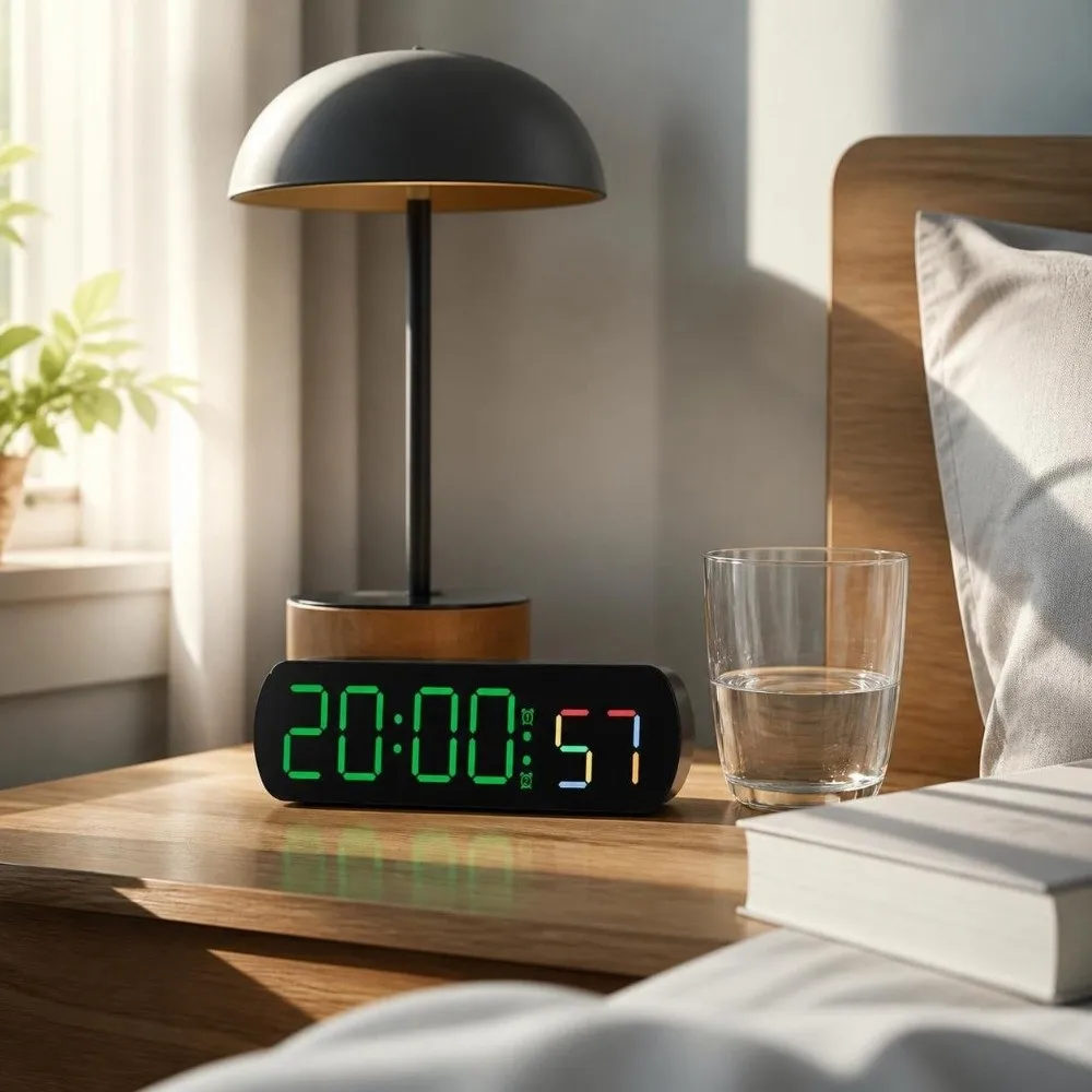 Large Display Digital Alarm Clock 12/24 Hour Format Multi-functional Digital Desktop Clock Temperature Sensor