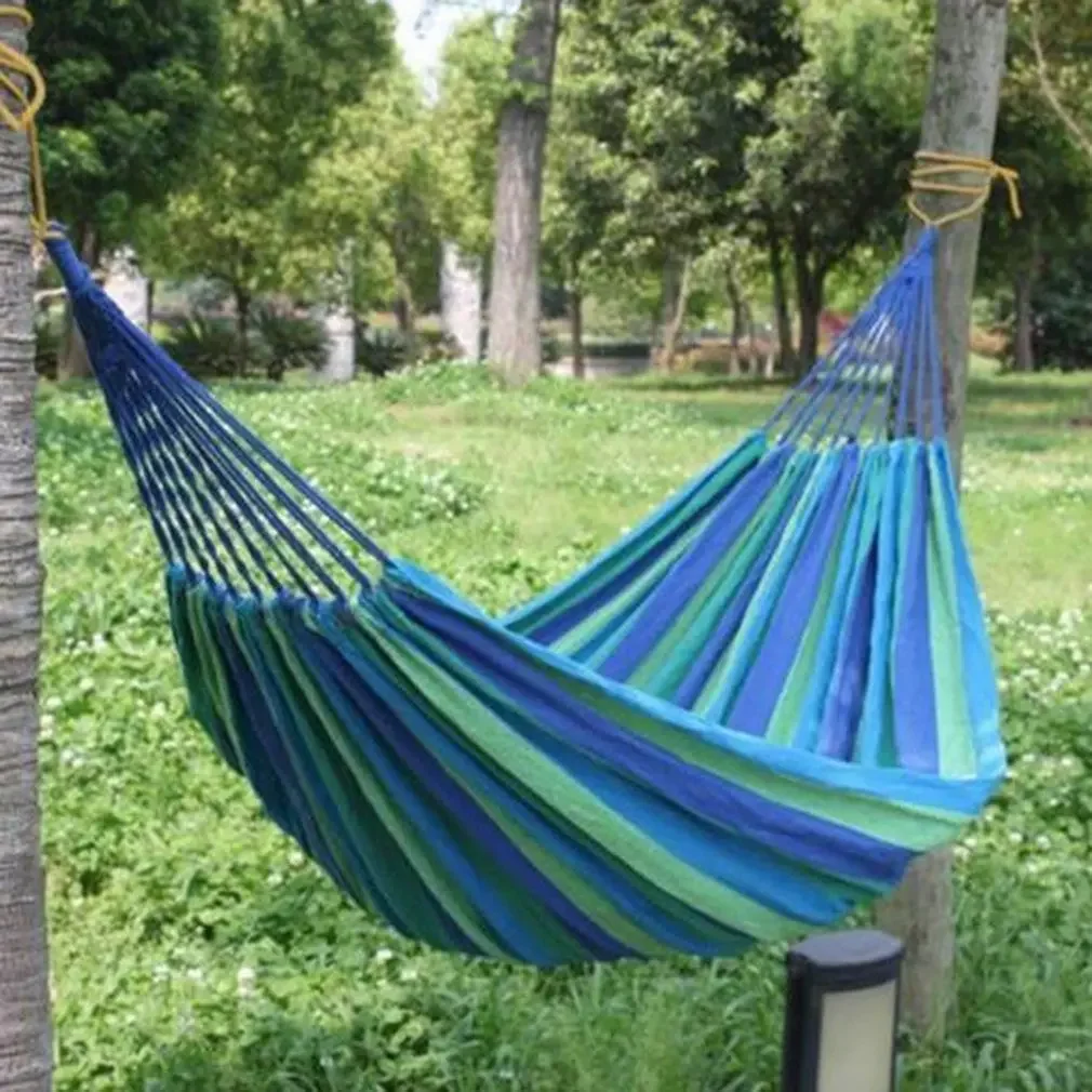 

Outdoor Striped Hammock for 2 Persons, Leisure Bed, Thickened Canvas Hanging Bed, Sleeping Swing, Camping, Hunting, 280x80cm