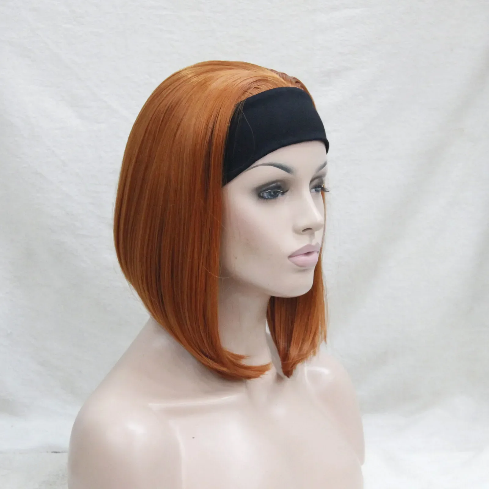 Cute BOB short 3/4 half wig with headband orange brown straight women's hair wigs