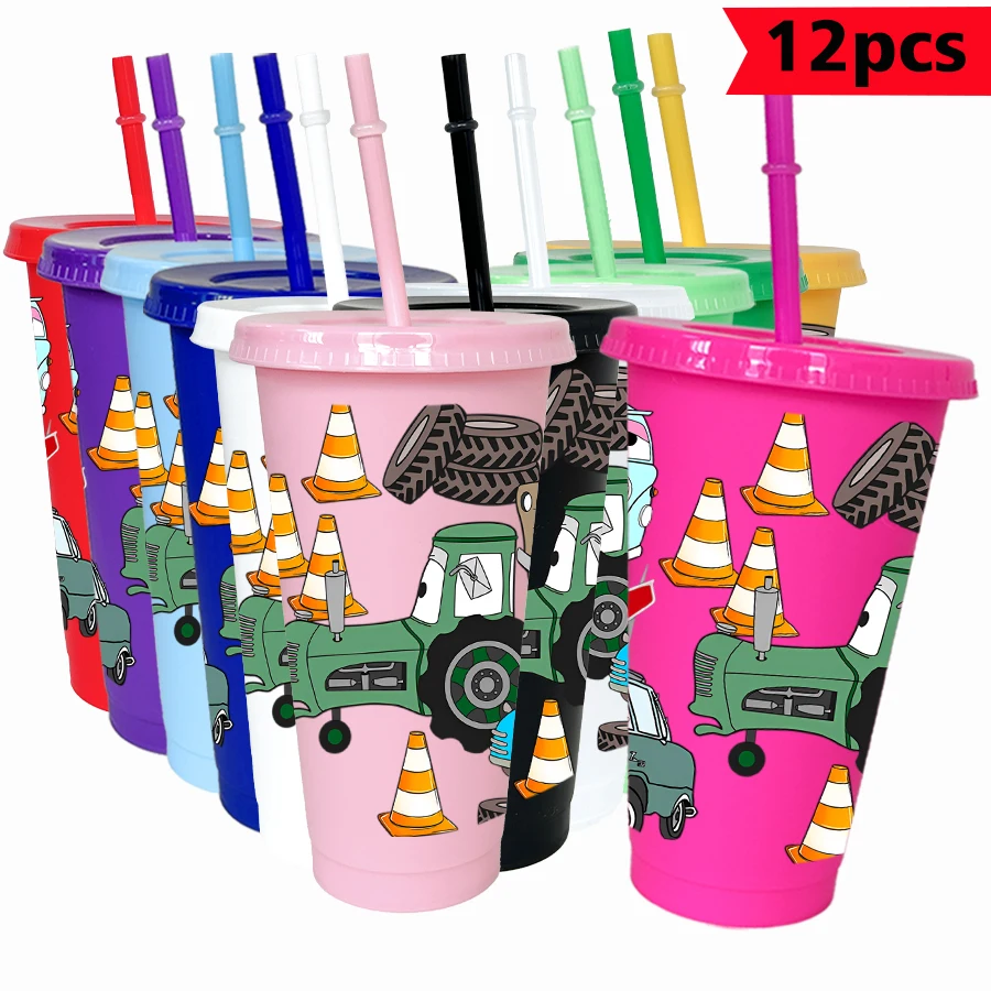 

12 pcs/pack Disney, car, road cone 26oz colorful plastic tumbler birthday party drinking utensils juice coffee cup