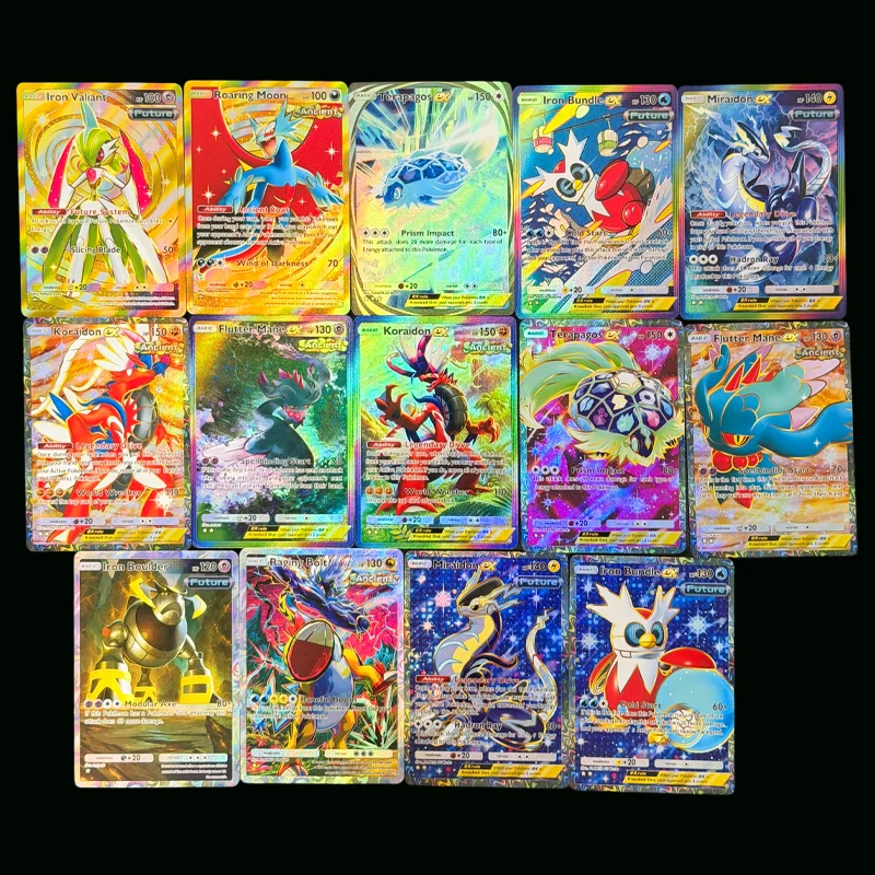 14 Style PKM English TCG Pocket Iron Bundle Miraidon Terapagos Koraidon EX Full Art 2 Star Collection Anime Flash Card Toys
