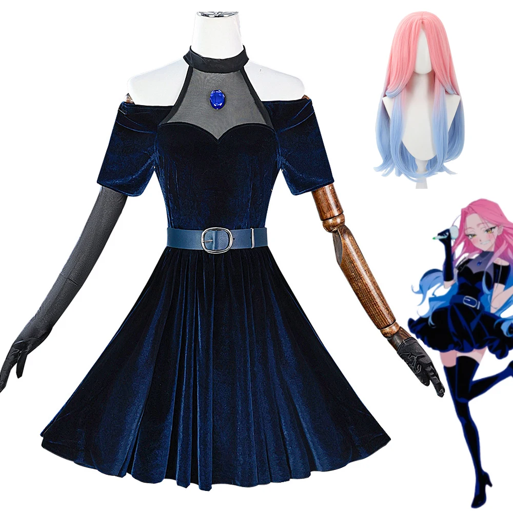 

ANIMECC IN STOCK Alien Stage Cosplay Mizi Cosplay Costume Wig Anime Blue Velvet Dress Halloween Party Outfits for Women