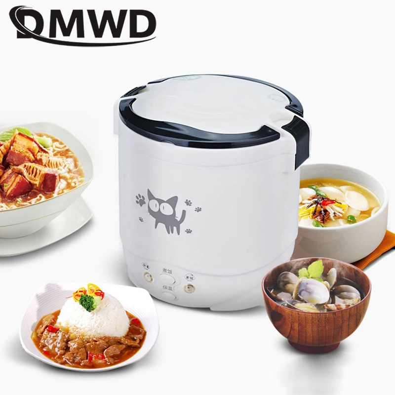 DMWD Electric Rice Cooker For Dormitory Travel Portable Soup Pot Multicookings lunch box For Household 220V /Car 12V /Truck 24V