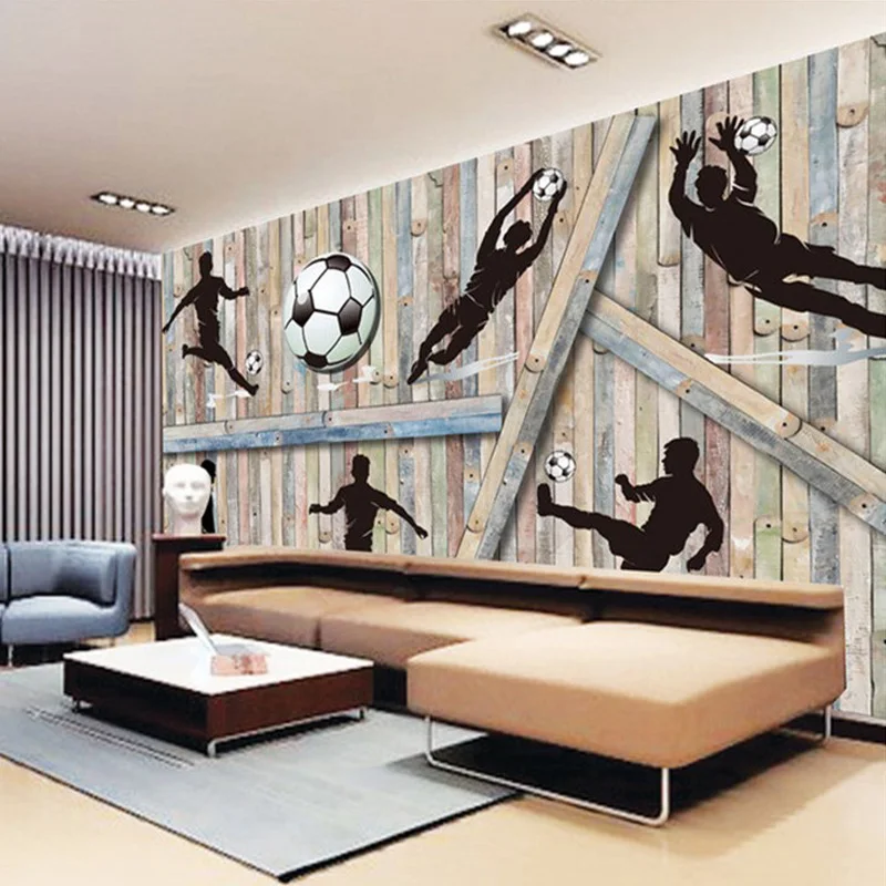 3D Wallpaper Modern Wooden Board Football Sports Photo Wall Murals Living Room Kid's Bedroom Background Wall Painting Home Decor