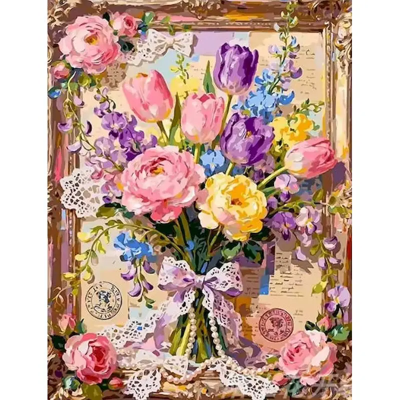 

GATYZTORY Bouquet Painting By Numbers Acrylic paints Drawing By Numbers Flower Acrylic Painting on Canvas On canvas Diy Idea
