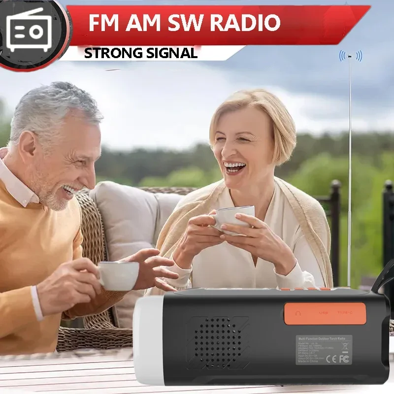 Rádio de emergência portátil manivela solar fm am sw rádios sem fio bluetooth alto-falante com lanterna sos suporte carregador telefone