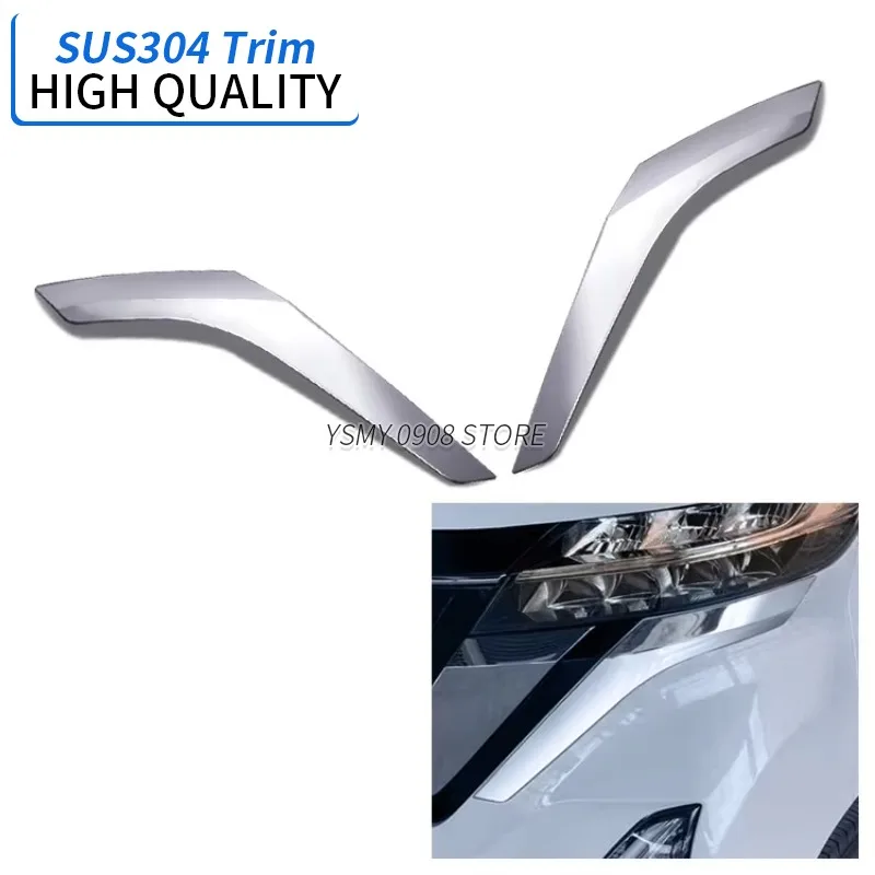 2 PCS Auto Accessories Chrome Headlight Lamp Cover Trim for Nissan Roox 40 2020 2021 High Quality Stainless Steel Car Styling