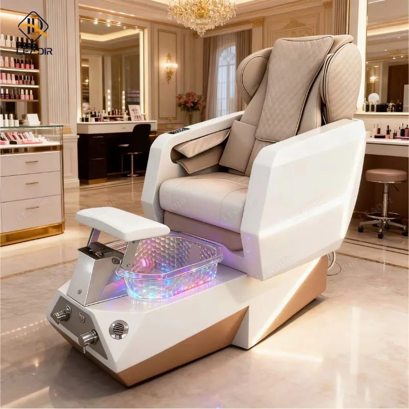 Nail Salon Furniture Foot Spa Manicure Chair Modern Reclining Electric Reclining Kneading Massaging Pedicure Chair with Lights