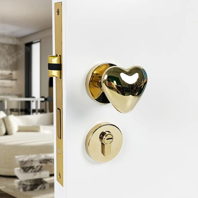 

Love Heart Door Lock for Indoor Bedroom French Silent/magnetic Door Split Handle Lock