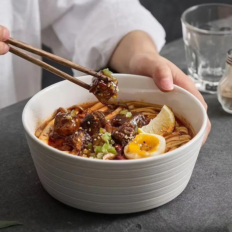 

Thickened Ceramic Bowl Heat Resistant Simple White Dining Bowl Japanese Style Soup Bowl Porcelain Thickened Cute Face Bowl