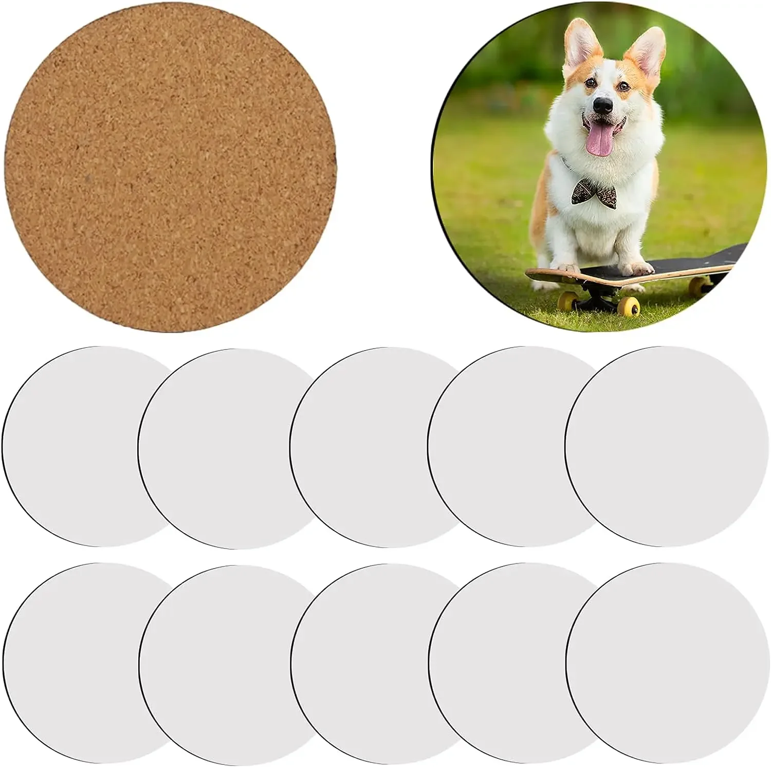 

10 PCS Sublimation Blank Cup Coasters Bulk,3.74 Inch Round Blank MDF with cork for Sublimation Transfer Heat Press Printing