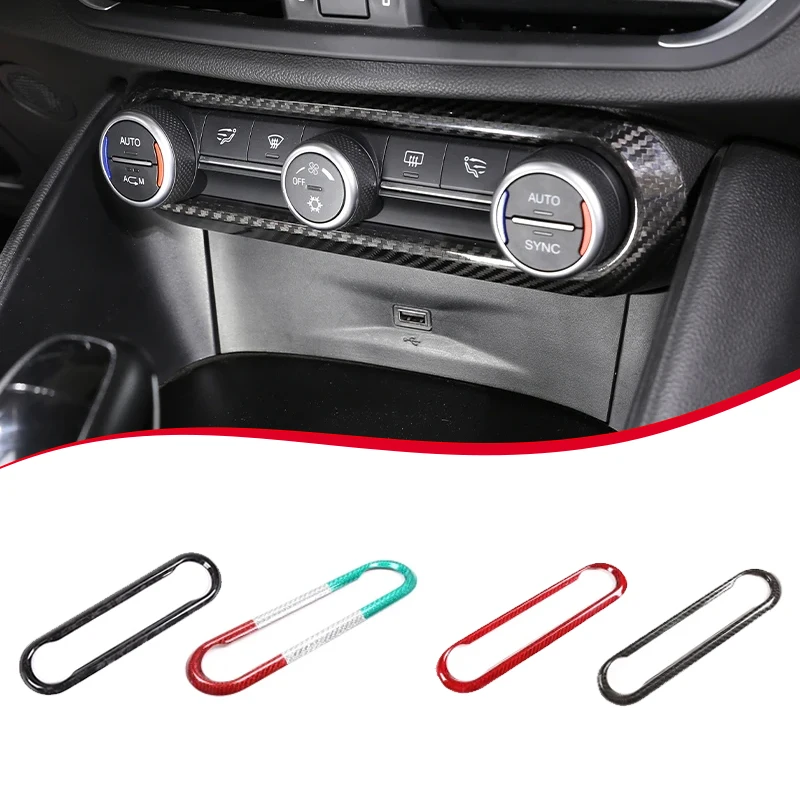 

For Alfa Romeo Stelvio Giulia 2020-2023 Real Carbon Fiber Car Interior Air Conditioner Knob Panel Frame Cover Trim Accessories