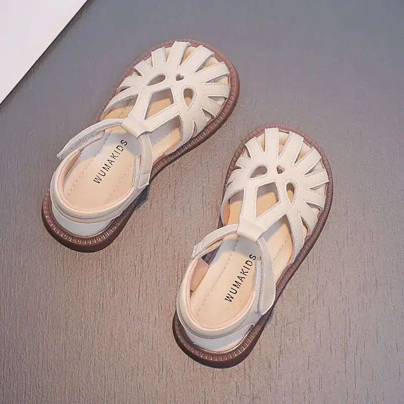 Girls Leather Sandals Summer New Children's Hollow Soft Sole Baotou Shoes Fashion Princess Shoes Baby Shoes