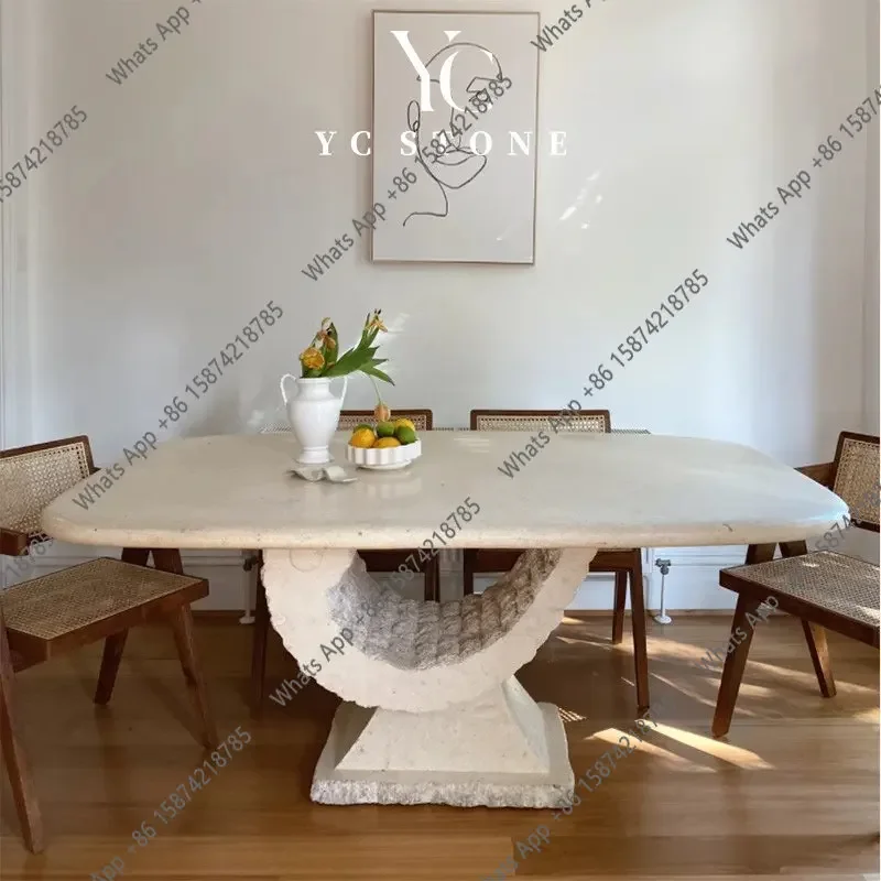 

X5 Modern Simple Natural Travertine Entrance Platform Light Luxury Design Marble Art Dining Table Against The Wall Table High Se