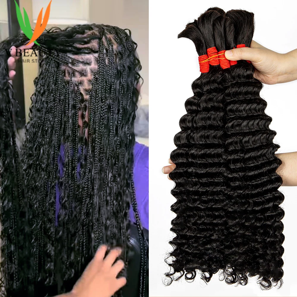 22 Inch Human Braiding Hair for Boho Braids Deep Wave Bulk Human Hair for Braiding Human Hair Micro Braiding 2Bundles/Pack