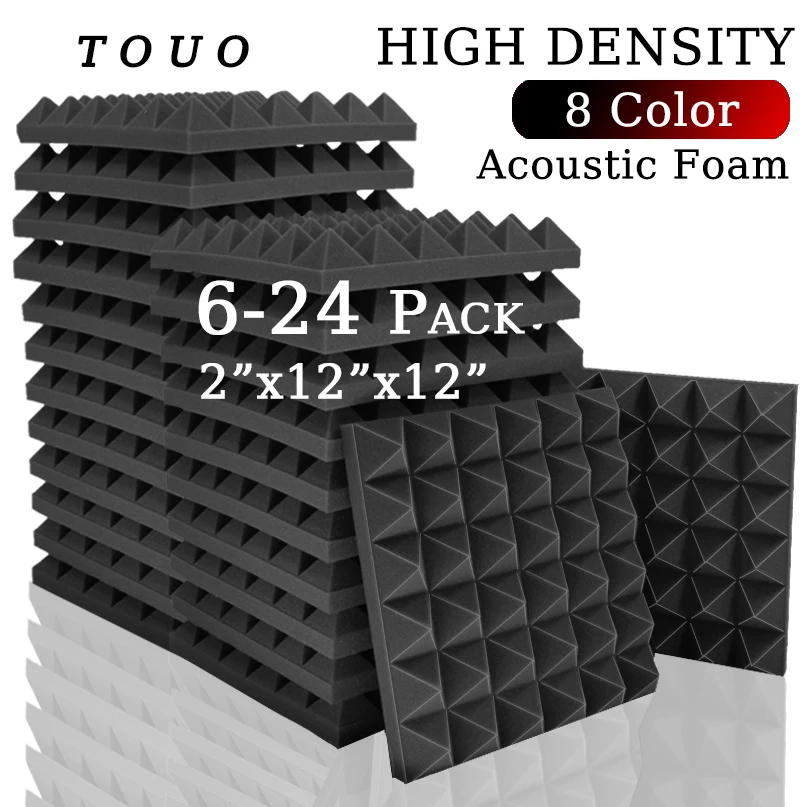 TOUO Acoustic Foam 6/12/24 Pc Sound Proof Wall Panels High Density Studio Sound Absorbing Material Acoustic Foam Home Decoration