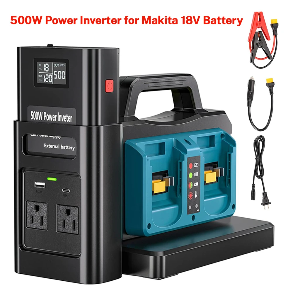 

Power Inverter for Makita 18V Battery 500W Pure Sine Wave DC 18V to AC 120V/220V Car Charger Plug Inverter Adapter for Camping