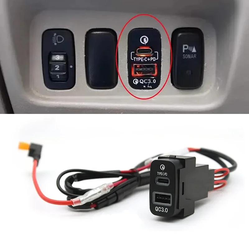 Car Charger Adapter Dual USB TYPE-C PD Fast Phone Charger For Mitsubishi Pajero V73 V93 V97 Outlander Lancer  Accessories
