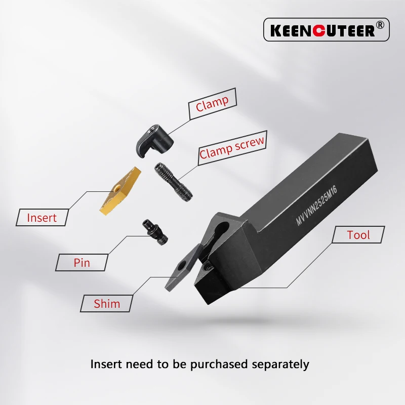 Herramienta de torneado externo MVVNN1616 mvnn2020 MVVNN2525 MVVNN3232, soporte de barra de torno, herramienta de corte CNC, barra cortadora
