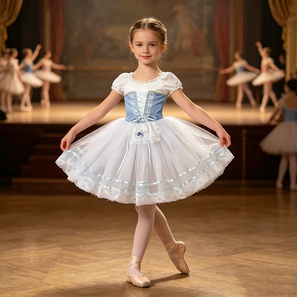 Professionelles Giselle-Ballettkleid für Mädchen, Langer Romantischer Tutu-Rock für Modernen Tanz & Bühnenauftritte, A-Linien-Tüllrock