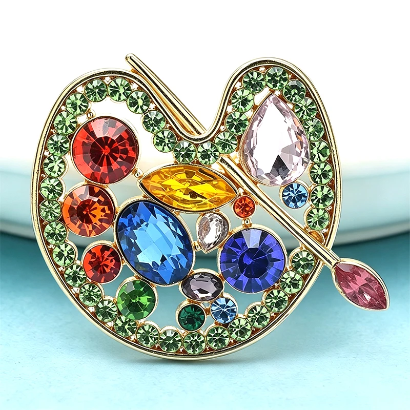 Wuli&baby Multi-color Rhinestone Color Pallet Brooches Pins For Women Unisex Drawing Lover Brooch Pins Gifts