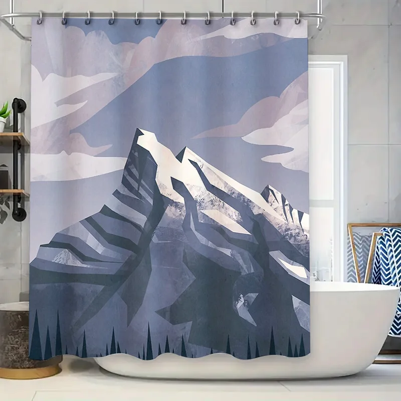 

Mountain Landscape Shower Curtain Nature Forest Waterfall Scenic Backdrop Bathroom Decor Artistic Modern Rustic Home Textile
