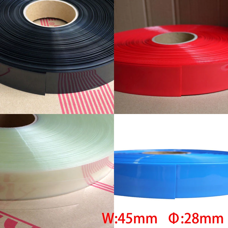 5M Black Yellow Clear 45mm Width 28mm Dia Capacitor Battery Pack DIY Insulation Protective Case PVC Heat Shrink Shrinkable Tube