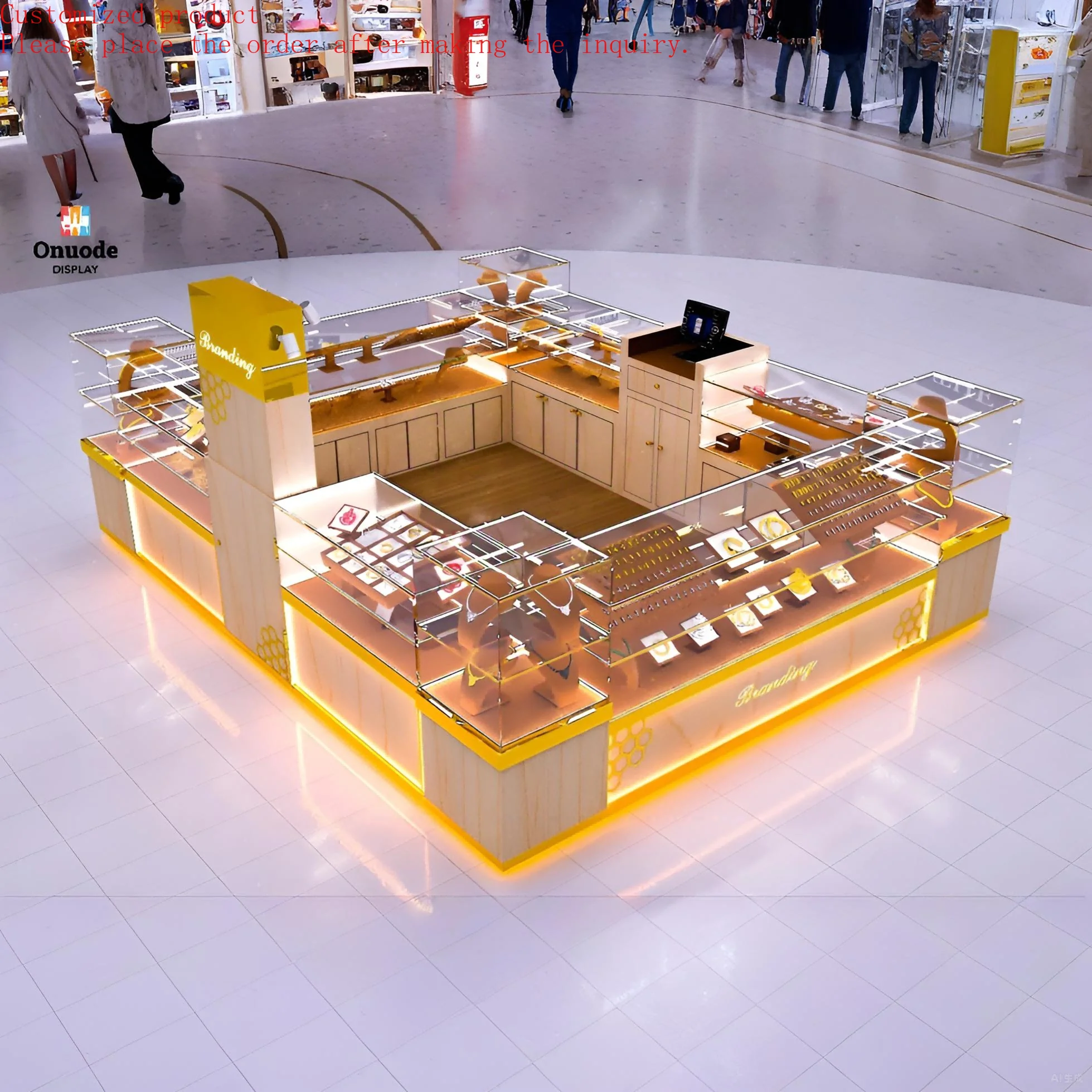 

Custom.Dazzling Custom Jewelry Kiosk Design One-Stop Luxury Display Solutions with LED Glass Cabinets for Elegant Retail Interi