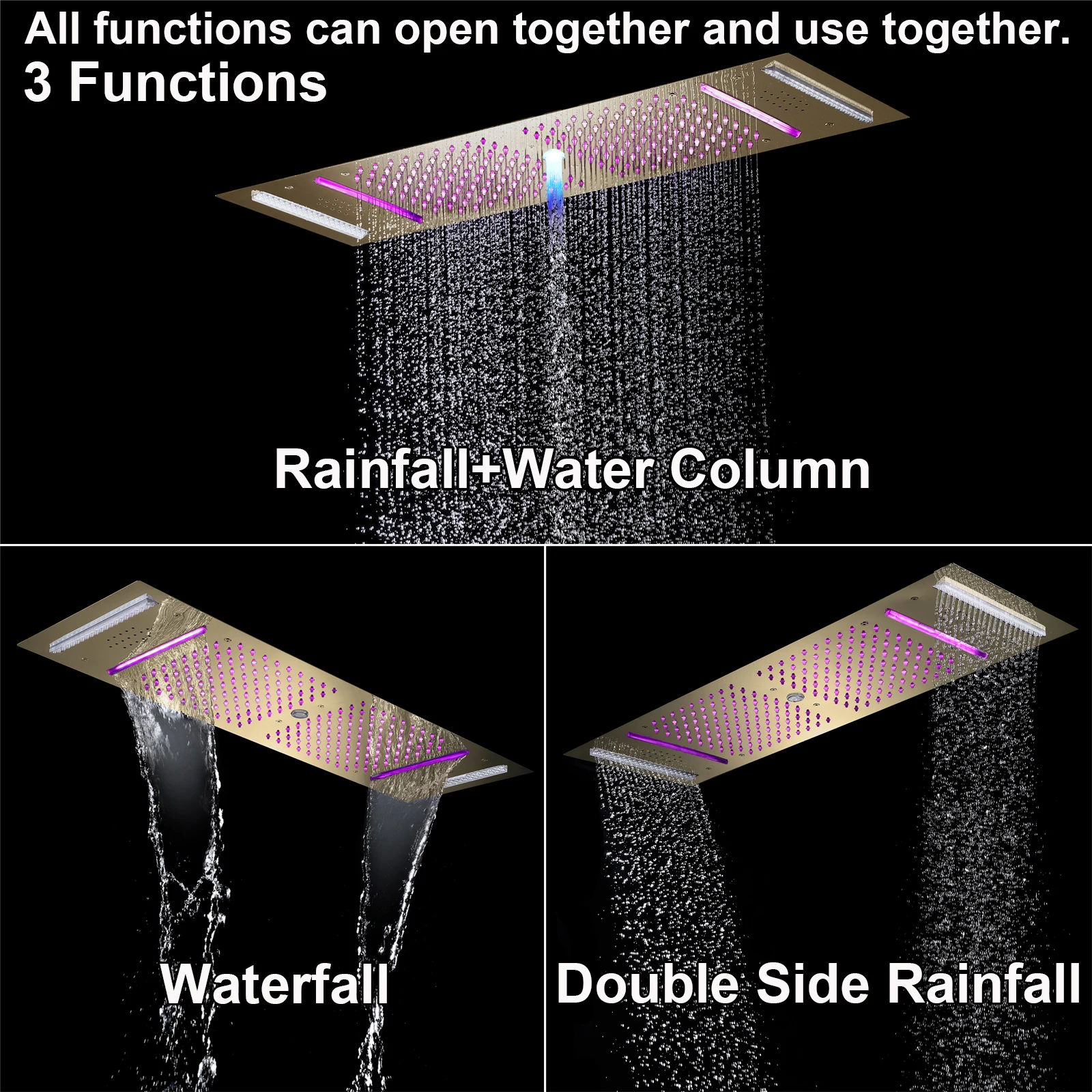 Qlonn 35×12 Inch LED Music Ceiling Mount Shower System 4 Functions Digital Thermostatic Mixer Valve Concealed Showers Head Set