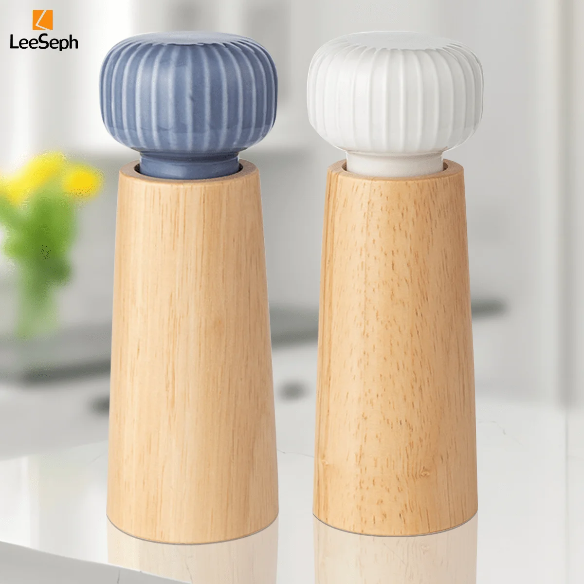 Wooden Pepper Grinder Set, Manual Pepper Grinder with Exquisite Ceramic Cover and Ceramic Grinding Core, Adjustable Coarseness