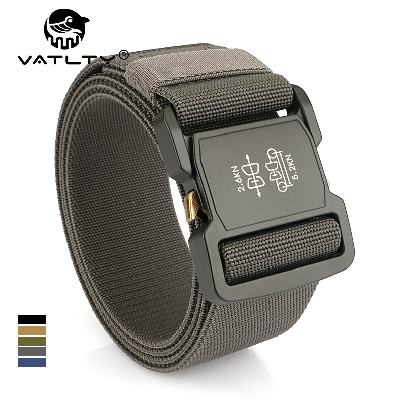 VATLTY 5cm / 2in Elastic Belt for Men Aluminum Buckle Lightweight Wide Belt Military Tactical Belt Grey Casual Girdle Male