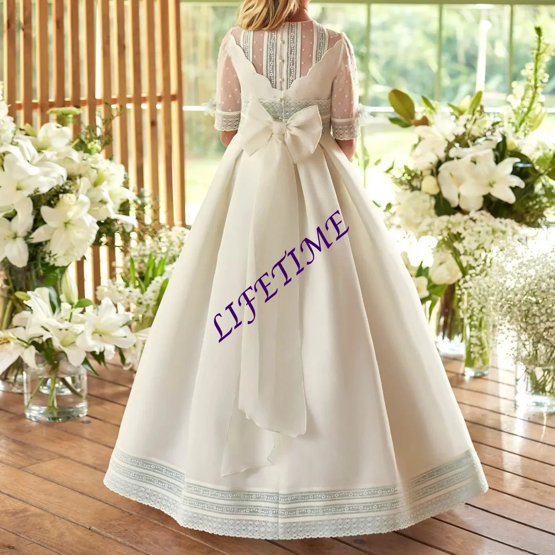 Vestido de Comunión Personalizado con Escote Redondo, Traje de Flamenco sin Espalda para la Feria de Abril, Vestido de Primavera para Niñas con Espalda Descubierta