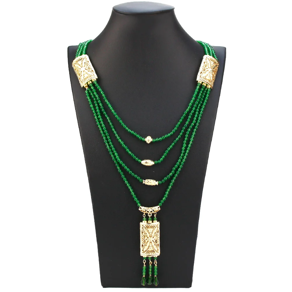 Neovisson Morocco Charm Necklace 18k Gold Color Arabic Bead Necklace Long Women Multilayer Chain Bride Wedding Jewelry
