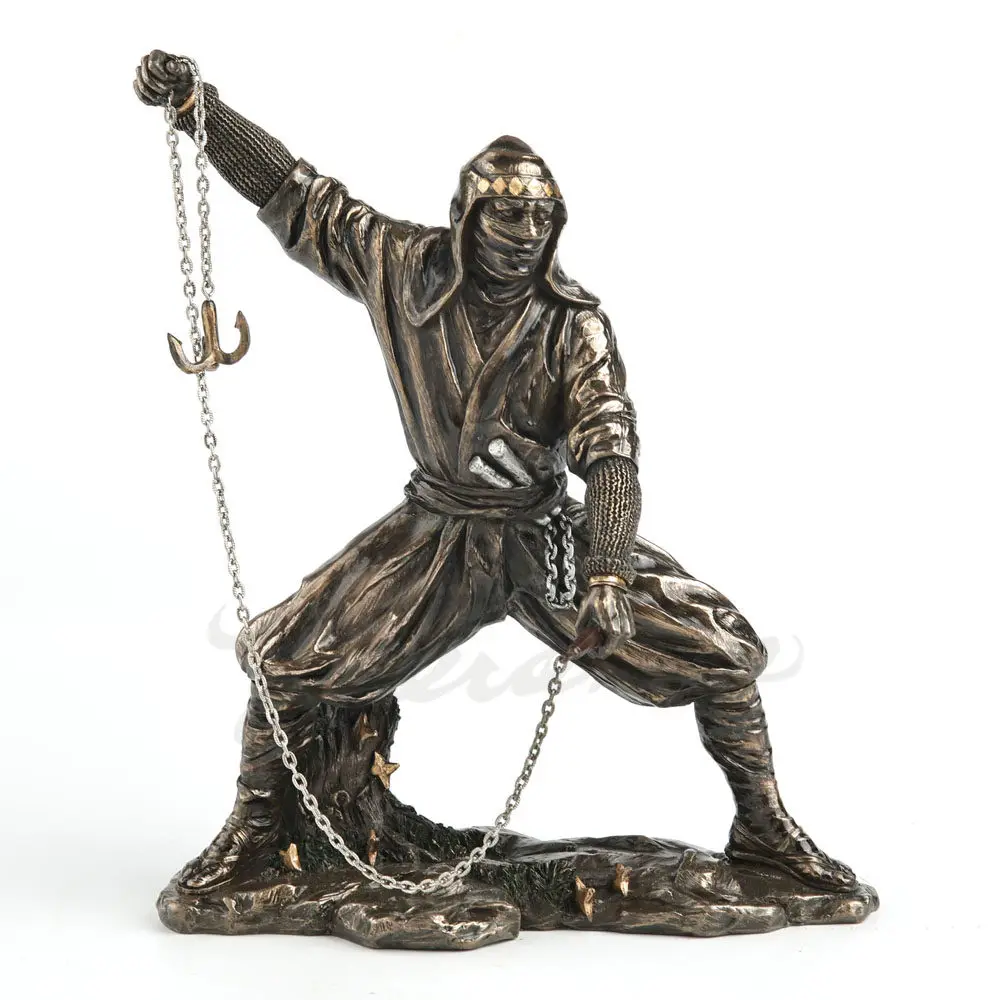 Japanese Ninja Warrior Statue with Kusarigama Chain Sword Resin Figurine Collectible Sculpture Home Office Desktop Decoration