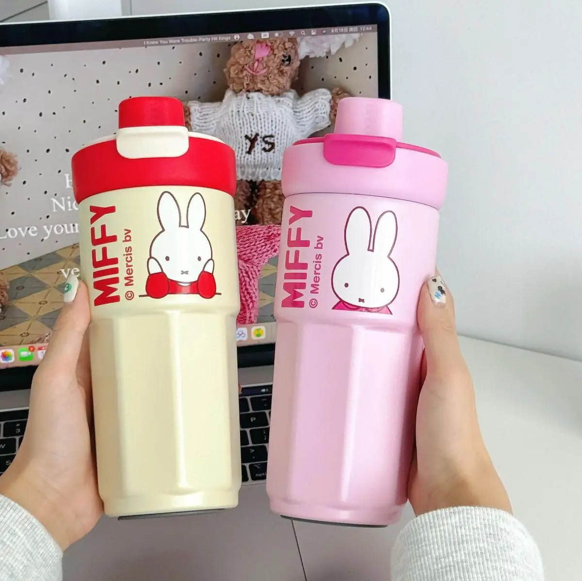 

Miffy Cartoon Straw Cup Kawaii Miffy Rabbit Children 316 Stainless Steel Water Cup Cute Student Anime Cup Portable for Outdoor