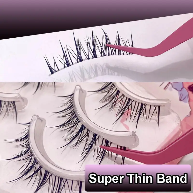 Clear Band Wispy False Eyelashes Natural Manga Eye Lashes Soft Lightweight Reusable Strip Lashes No Irritation for Sensitive Eyes Daily Makeup Beginner Friendly Invisible Lash Band Realistic Extension Look