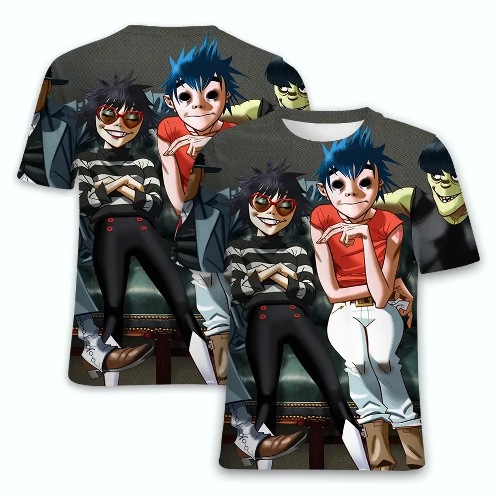 New Hot Virtual Rock Band Gorillaz Print T-shirt 3D Summer Men\'s Street Hip-hop Tee shirt Fashion Youth Popular Short Sleeve Top