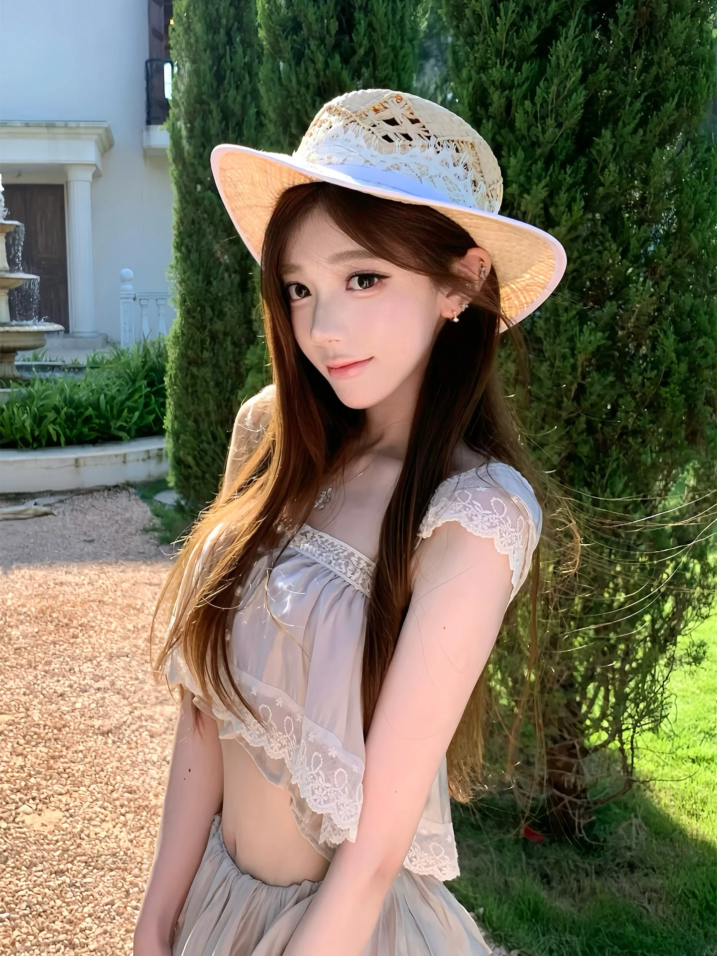 ヘベスタイルレースラフィーストローハット女性夏エレガントアウトドア休暇顔痩せ英国スタイルギフト帽子