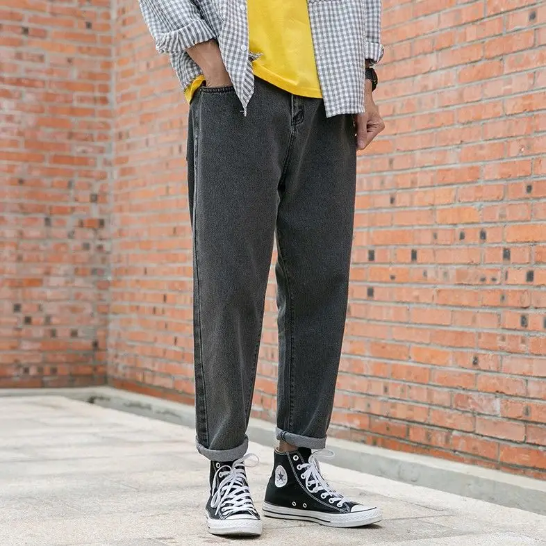 

2022 Summer New Men's Jeans Cotton Loose Straight Denim Trousers Streetwear Korean Version Wide Jeans Pants Hip Hop Style Z230